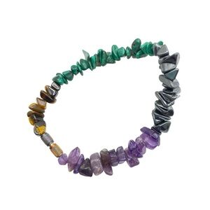 Natural Gemstone Chips Bracelet Malachite Tiger Stone Amethyst Hematite 7"
